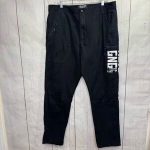 Hustle Gang Mens Black Cargo Pants Graphic Logo Streetwear Size 40 Edgy Hip Hop